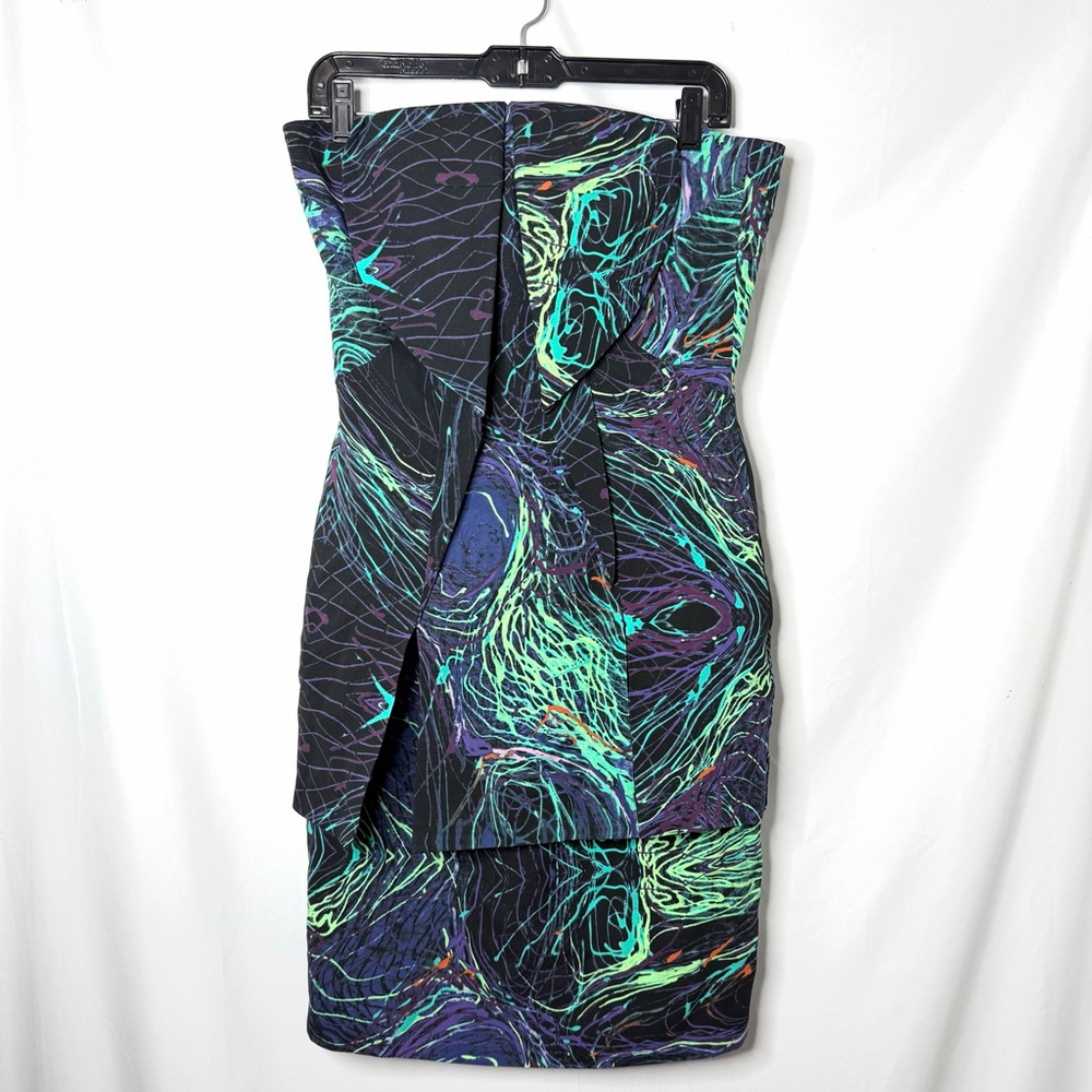 NEW with tags Women's BRIAN REYES Strapless Dress Abstract Size 6 Black Green